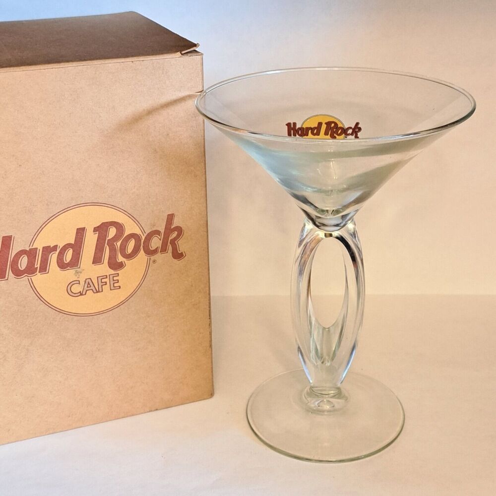 Hard Rock Cafe Clear Double Stem Martini Glass Minneapolis With Original Box